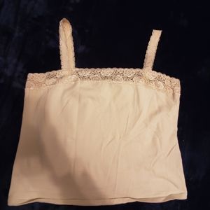 Avenue Off White Stretch Tank with Lace Trim
